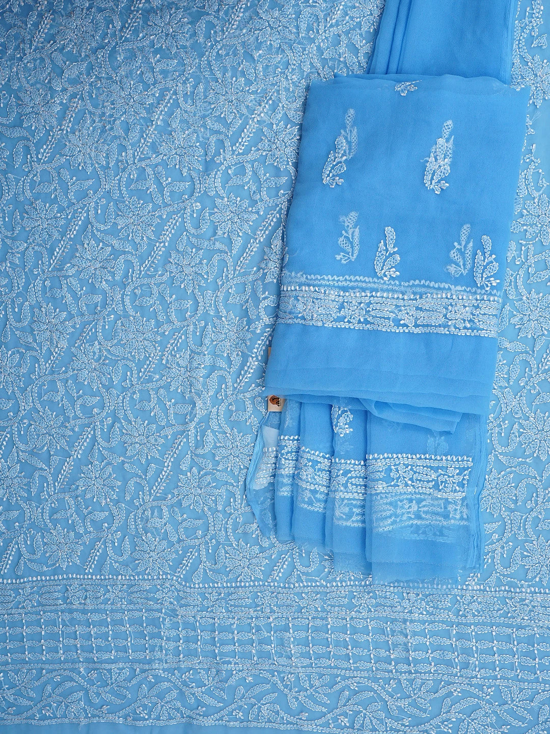 Ada Hand Embroidered Cool Sky Blue Georgette Lucknowi Chikankari Unstitched Suit Piece 01A907719