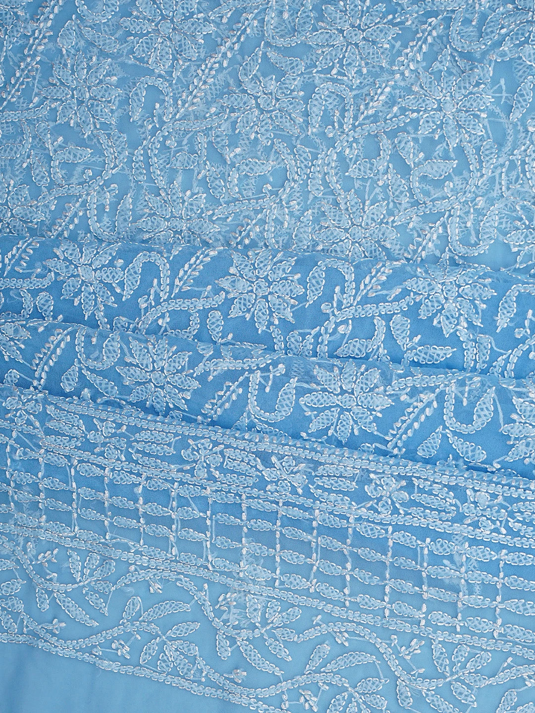 Ada Hand Embroidered Cool Sky Blue Georgette Lucknowi Chikankari Unstitched Suit Piece 01A907719