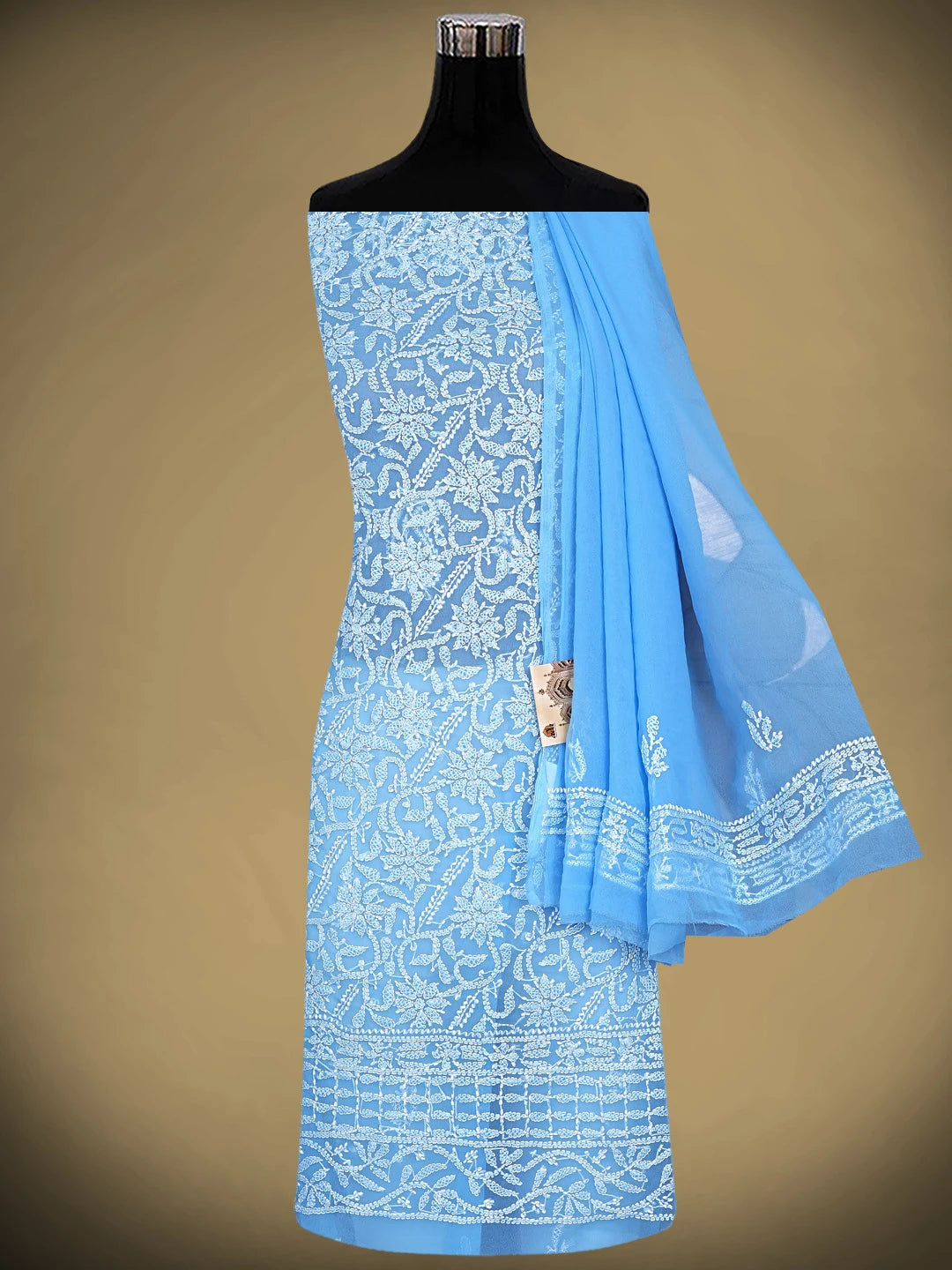 Ada Hand Embroidered Cool Sky Blue Georgette Lucknowi Chikankari Unstitched Suit Piece 01A907719
