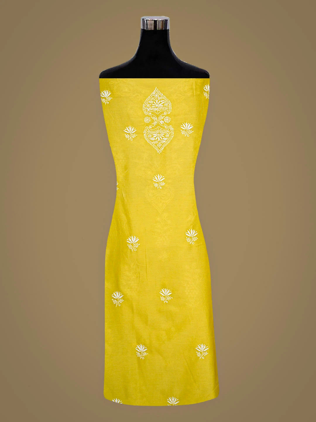 Ada Hand Embroidered Lime Green Chanderi Lucknowi Chikankari Unstitched Kurta Dupatta Set 01A932528
