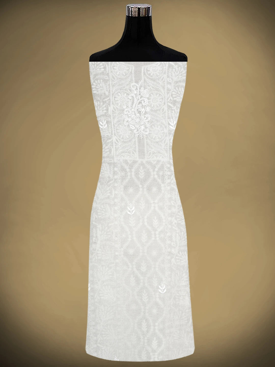 Ada Hand Embroidered White Chanderi Lucknowi Chikankari Unstitched Kurta Dupatta Set 01A903850