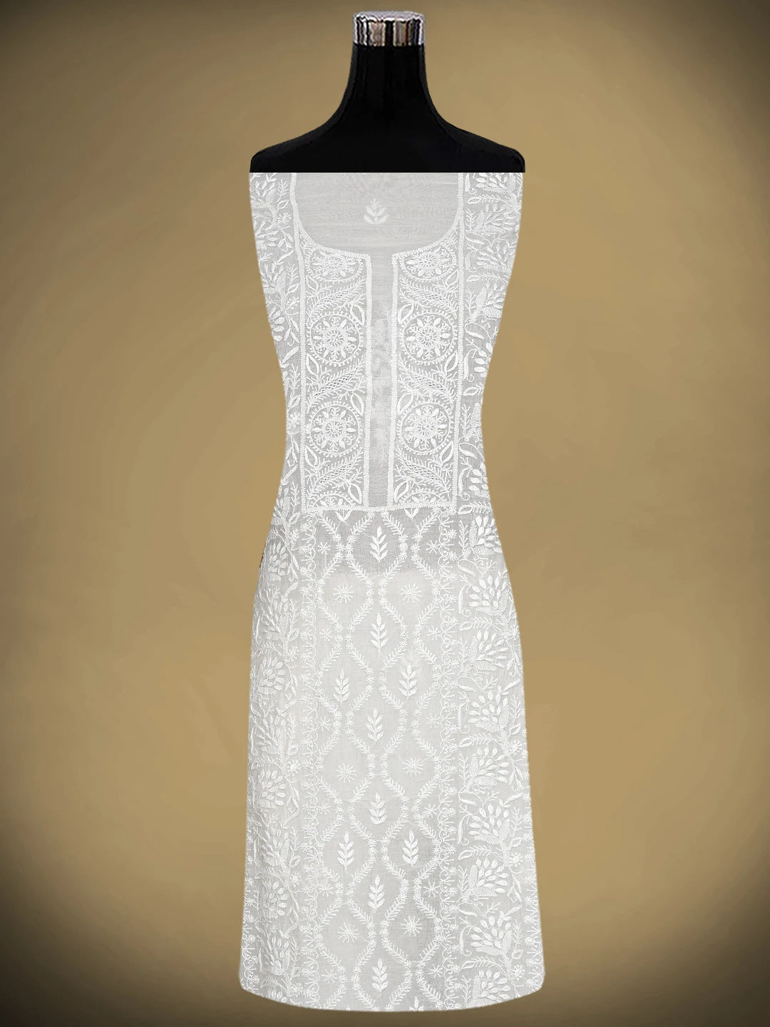 Ada Hand Embroidered White Chanderi Lucknowi Chikankari Unstitched Kurta Dupatta Set 01A903850