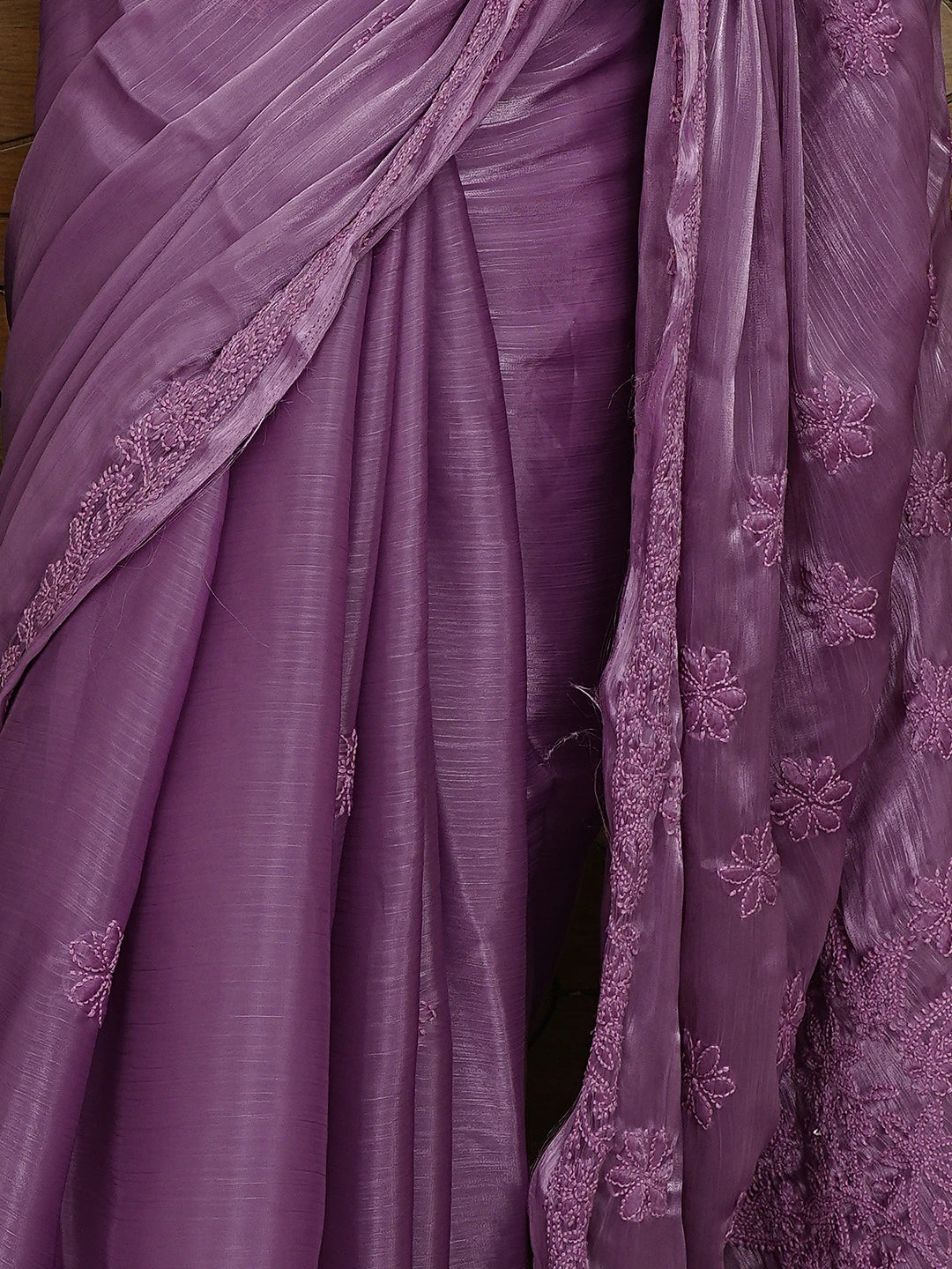 Ada Hand Embroidered Purple Tissue Lucknowi Chikankari Saree and Blouse 01A911331