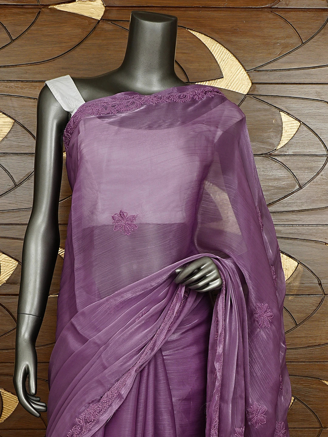 Ada Hand Embroidered Purple Tissue Lucknowi Chikankari Saree and Blouse 01A911331