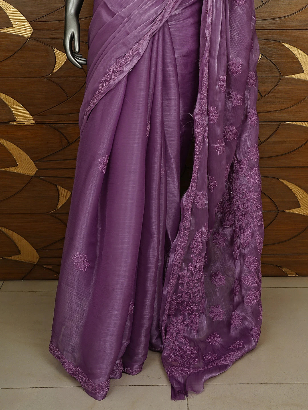 Ada Hand Embroidered Purple Tissue Lucknowi Chikankari Saree and Blouse 01A911331