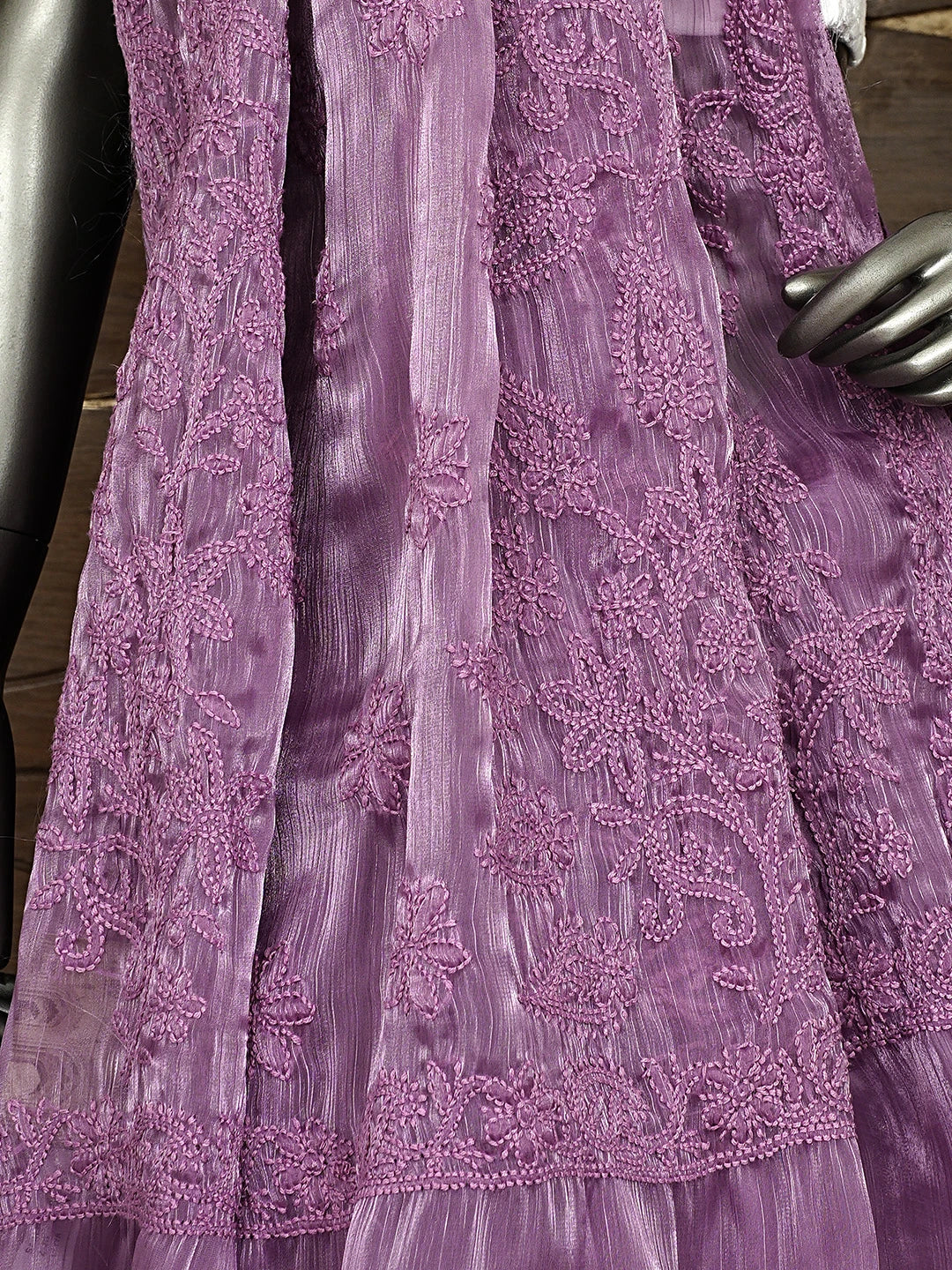 Ada Hand Embroidered Purple Tissue Lucknowi Chikankari Saree and Blouse 01A911331