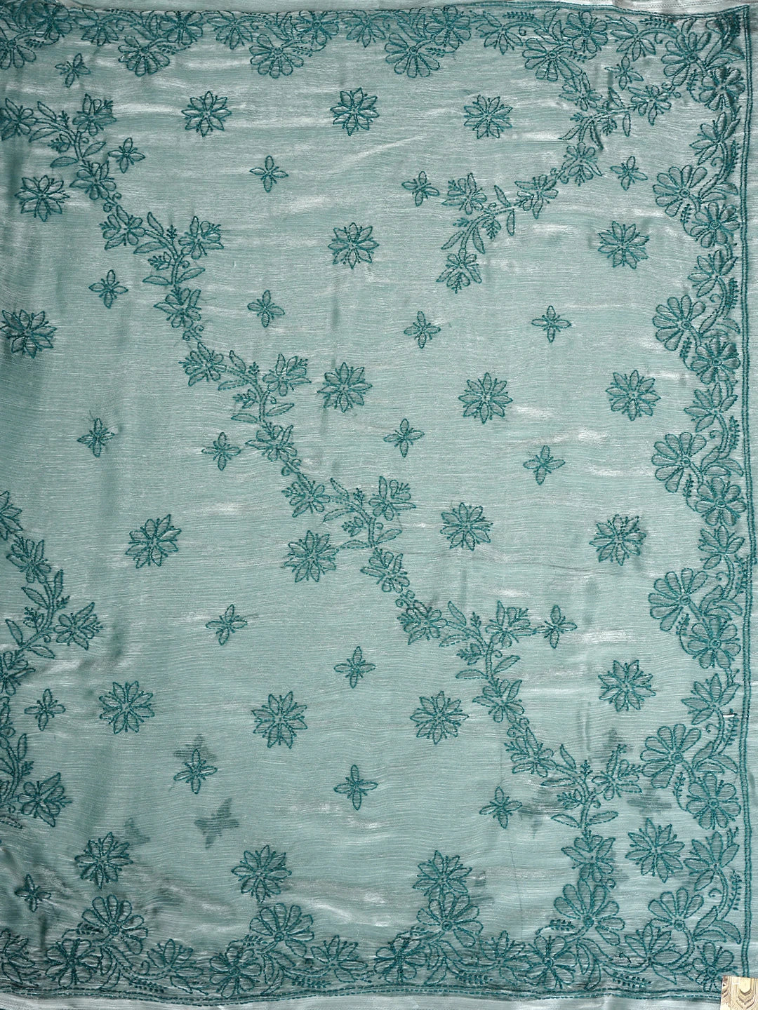 Ada Hand Embroidered Green Tissue Lucknowi Chikankari Saree and Blouse 01A919786