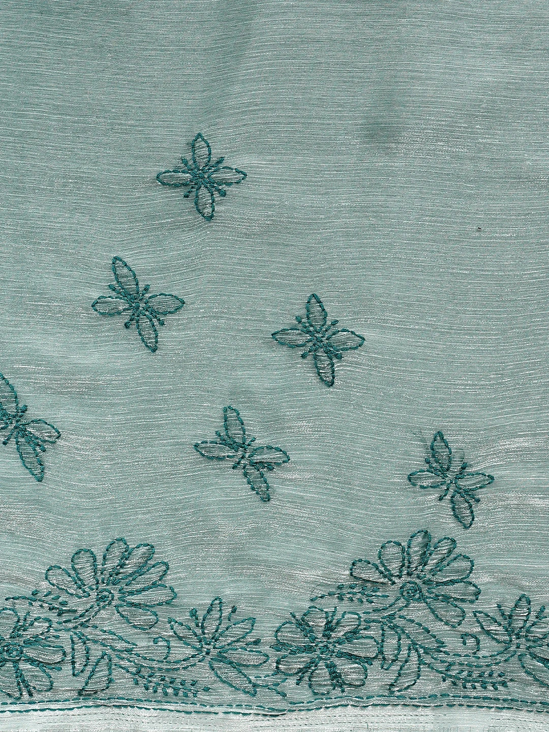 Ada Hand Embroidered Green Tissue Lucknowi Chikankari Saree and Blouse 01A919786