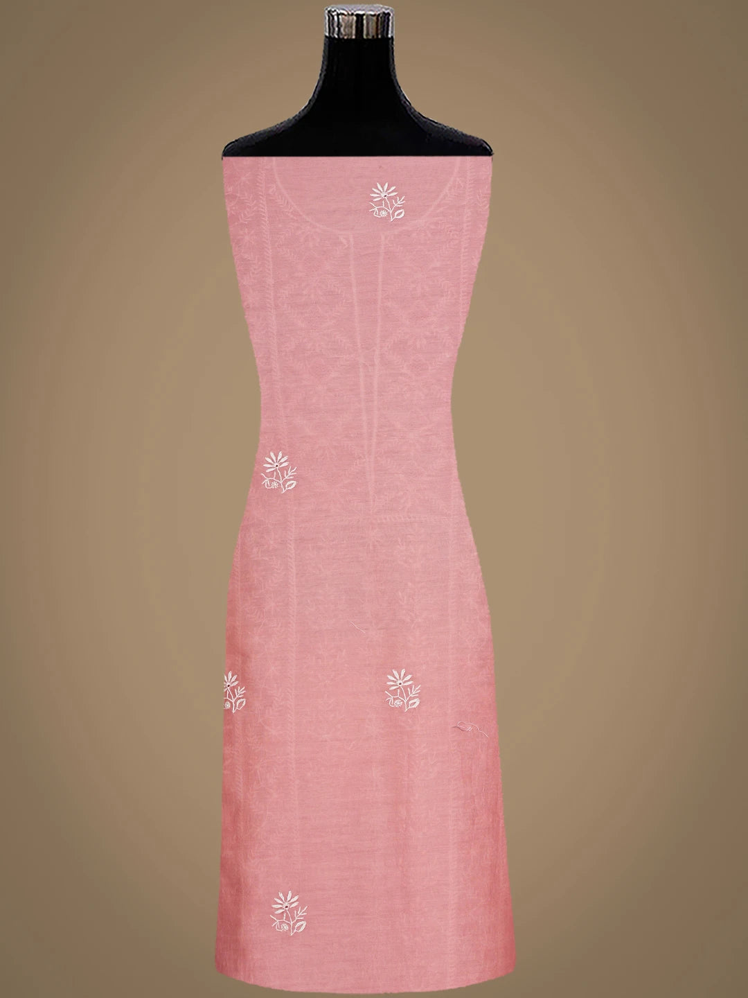 Ada Hand Embroidered Dusty Peach Chanderi Lucknowi Chikankari Unstitched Kurta Dupatta Set 01A936202