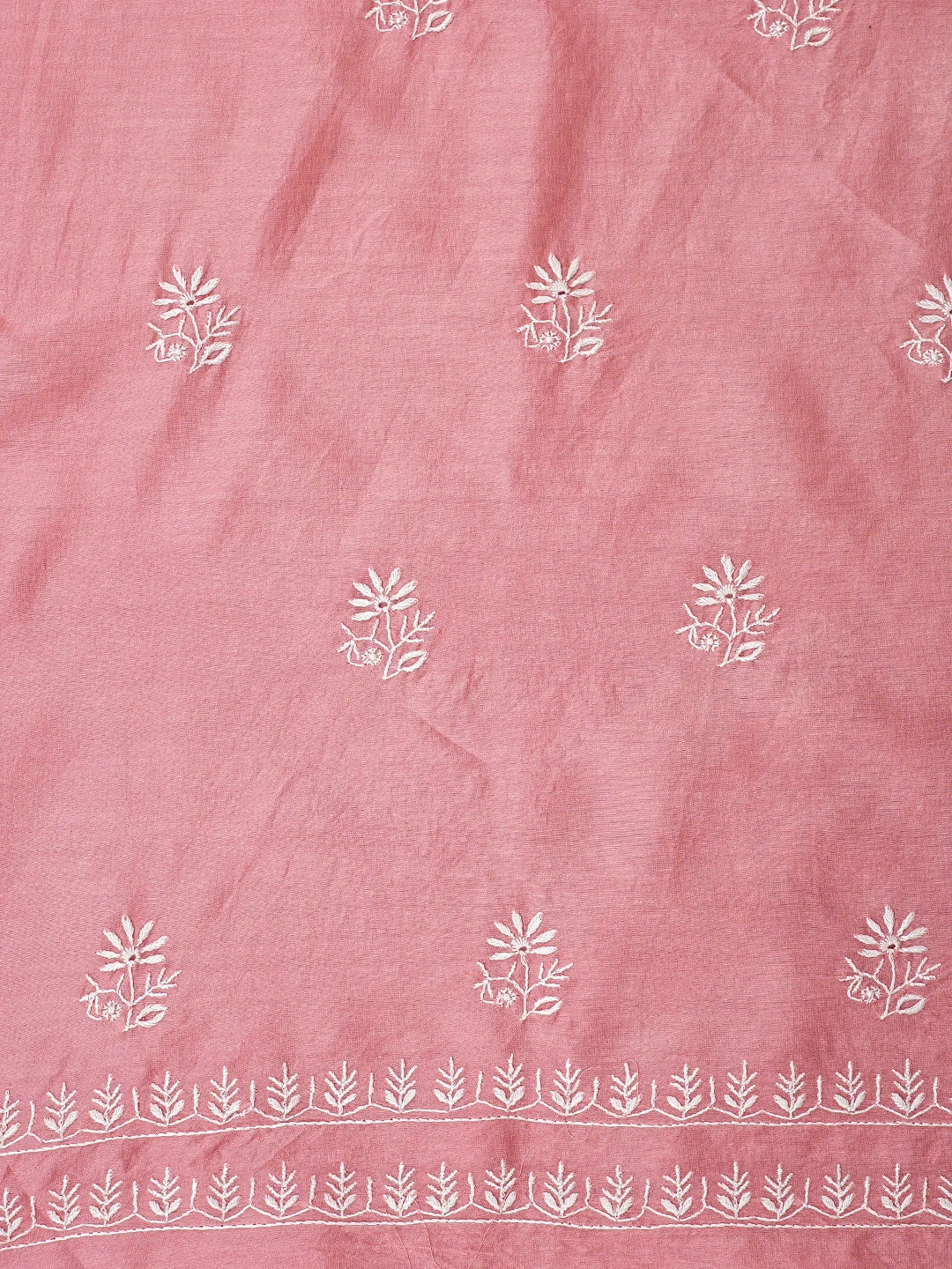 Ada Hand Embroidered Dusty Peach Chanderi Lucknowi Chikankari Unstitched Kurta Dupatta Set 01A936202