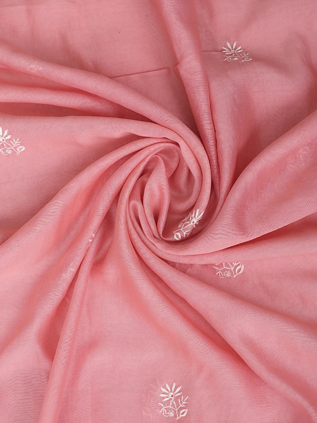 Ada Hand Embroidered Dusty Peach Chanderi Lucknowi Chikankari Unstitched Kurta Dupatta Set 01A936202