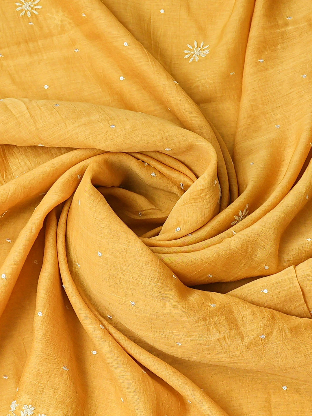 Ada Hand Embroidered Mustard Chanderi Lucknowi Chikankari Semi-Stitched Kurta Dupatta Set With Cutdana Work 01A911747