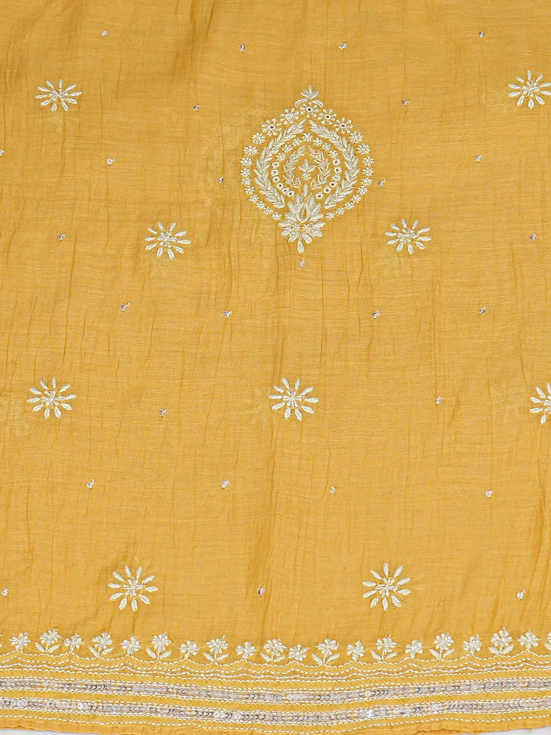 Ada Hand Embroidered Mustard Chanderi Lucknowi Chikankari Semi-Stitched Kurta Dupatta Set With Cutdana Work 01A911747
