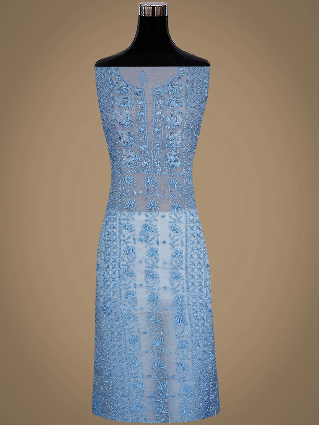 Ada Hand Embroidered Ice Blue Organza Lucknowi Chikankari Unstitched Kurta Dupatta Set 01A936294