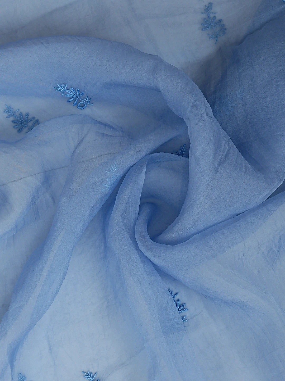 Ada Hand Embroidered Ice Blue Organza Lucknowi Chikankari Unstitched Kurta Dupatta Set 01A936294