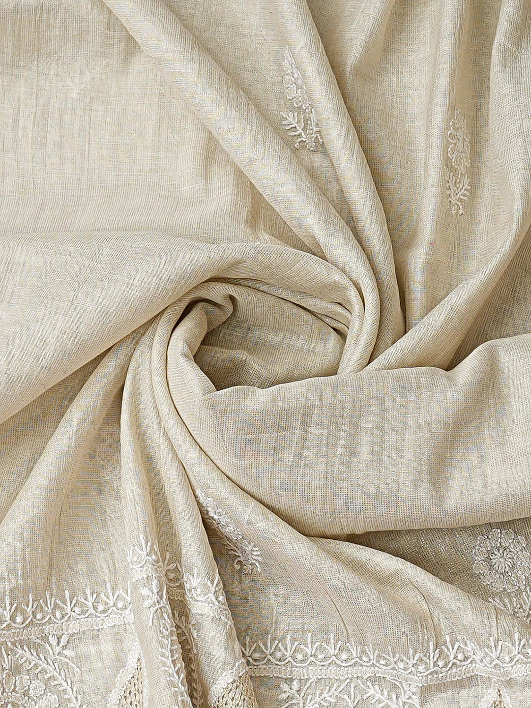 Ada Hand Embroidered Fawn Tissue Lucknowi Chikankari Semi-Stitched Kurta Dupatta Set With Zari Work 01A935238