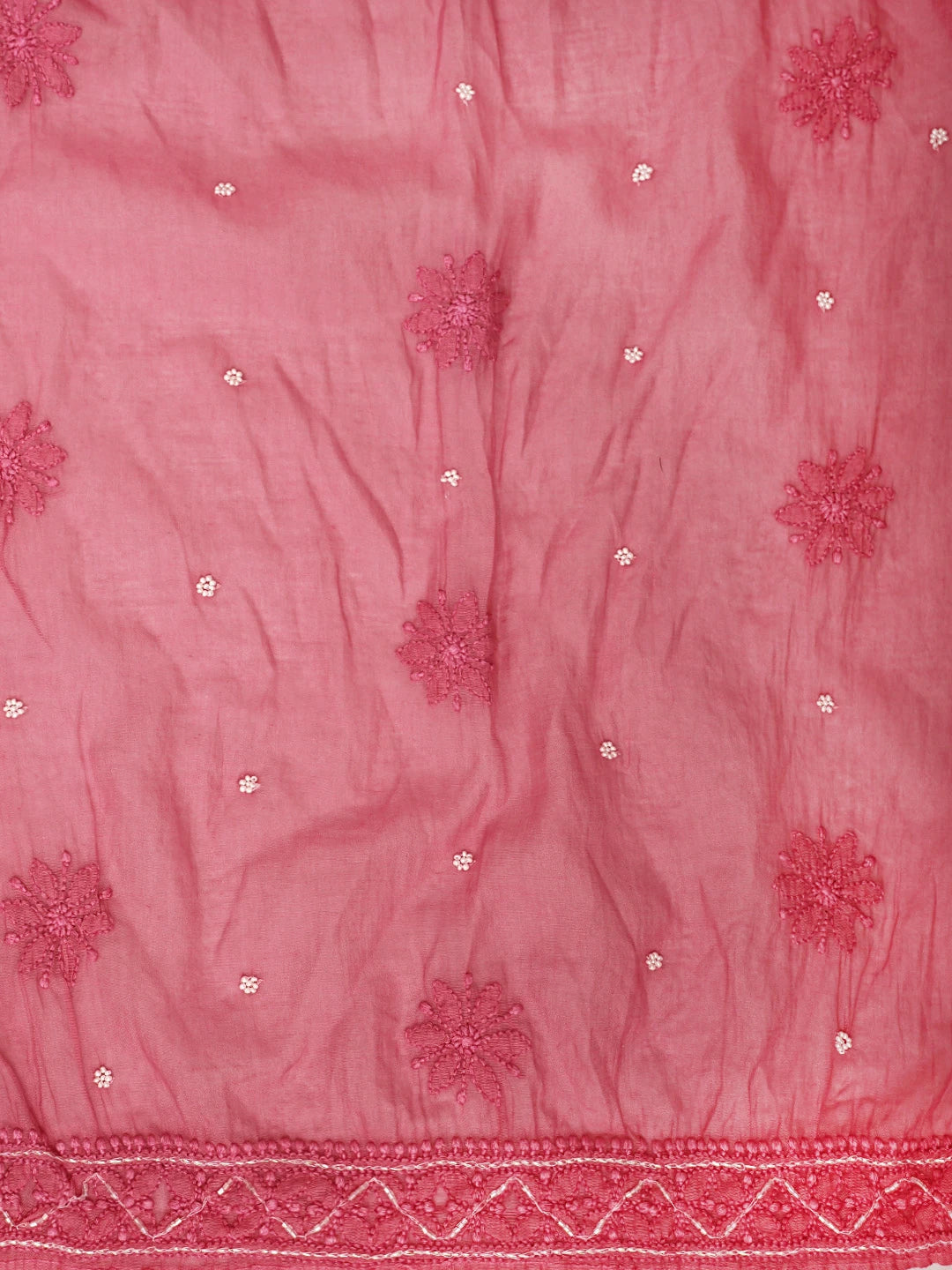 Ada Hand Embroidered Coral Pink Chanderi Lucknowi Chikankari Semi-Stitched Anarkali Kurta Dupatta Set With Cutdana Work 01A922120