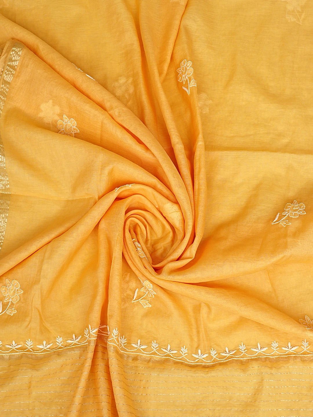 Ada Hand Embroidered Orange Chanderi Lucknowi Chikankari Unstitched Kurta Dupatta Set With Sequinned Work 01A922092