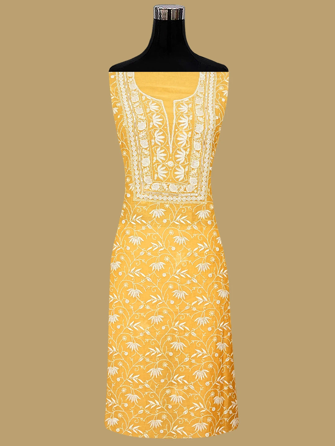 Ada Hand Embroidered Orange Chanderi Lucknowi Chikankari Unstitched Kurta Dupatta Set With Sequinned Work 01A922092