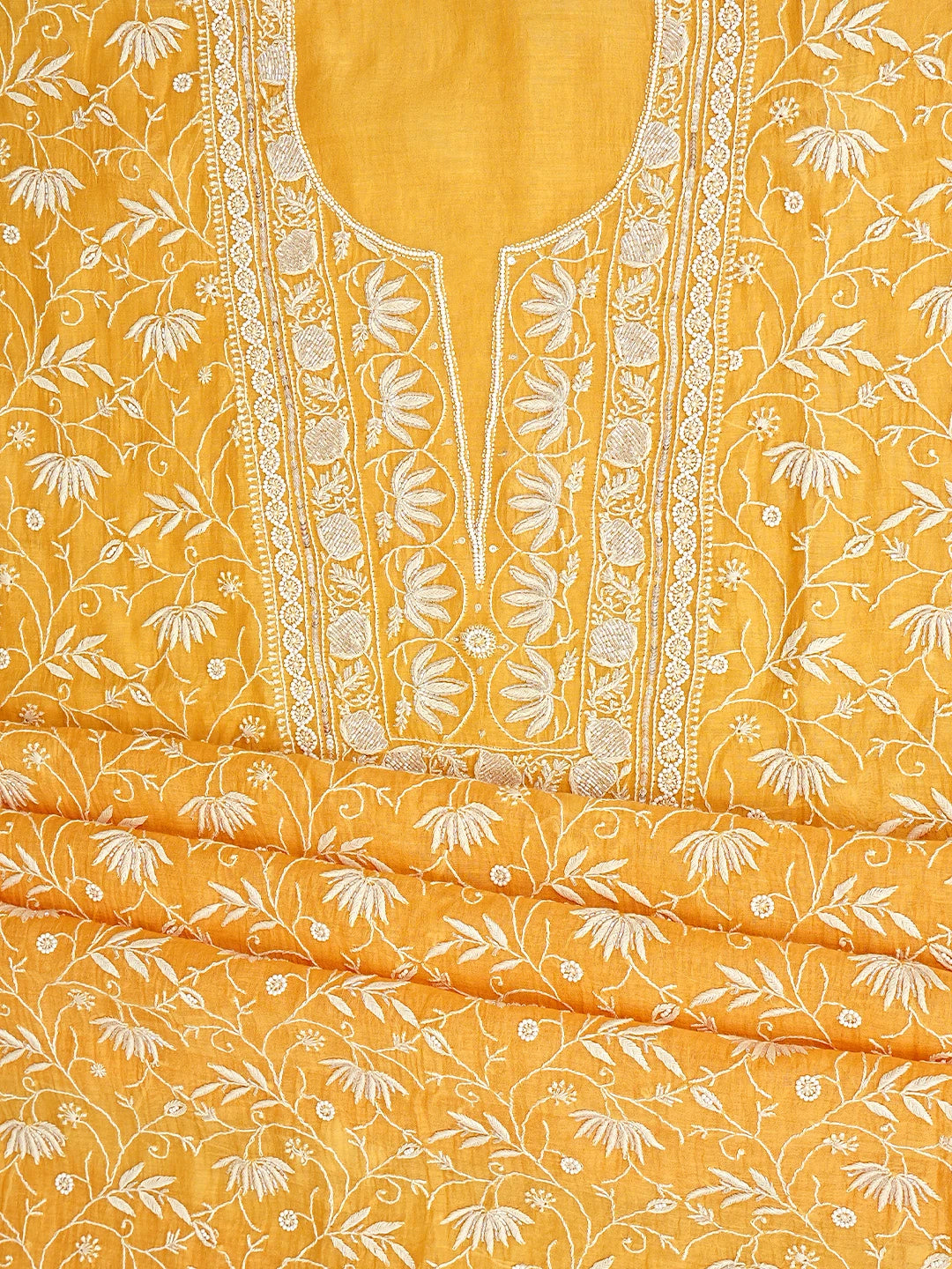 Ada Hand Embroidered Orange Chanderi Lucknowi Chikankari Unstitched Kurta Dupatta Set With Sequinned Work 01A922092