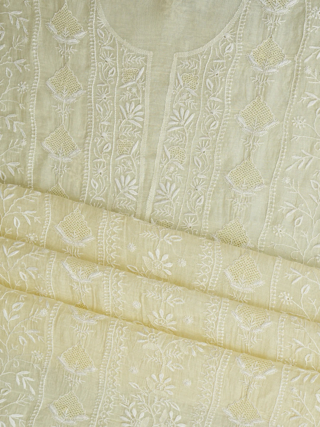 Ada Hand Embroidered Lemon Chanderi Lucknowi Chikankari Unstitched Kurta Dupatta Set 01A936216