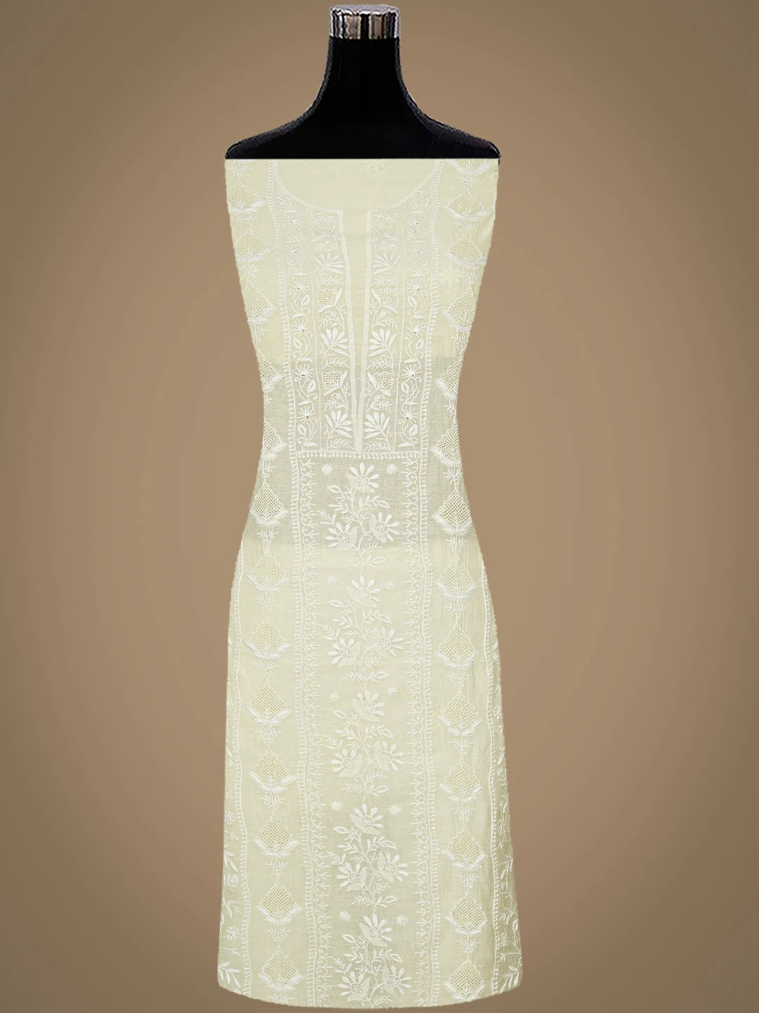 Ada Hand Embroidered Lemon Chanderi Lucknowi Chikankari Unstitched Kurta Dupatta Set 01A936216