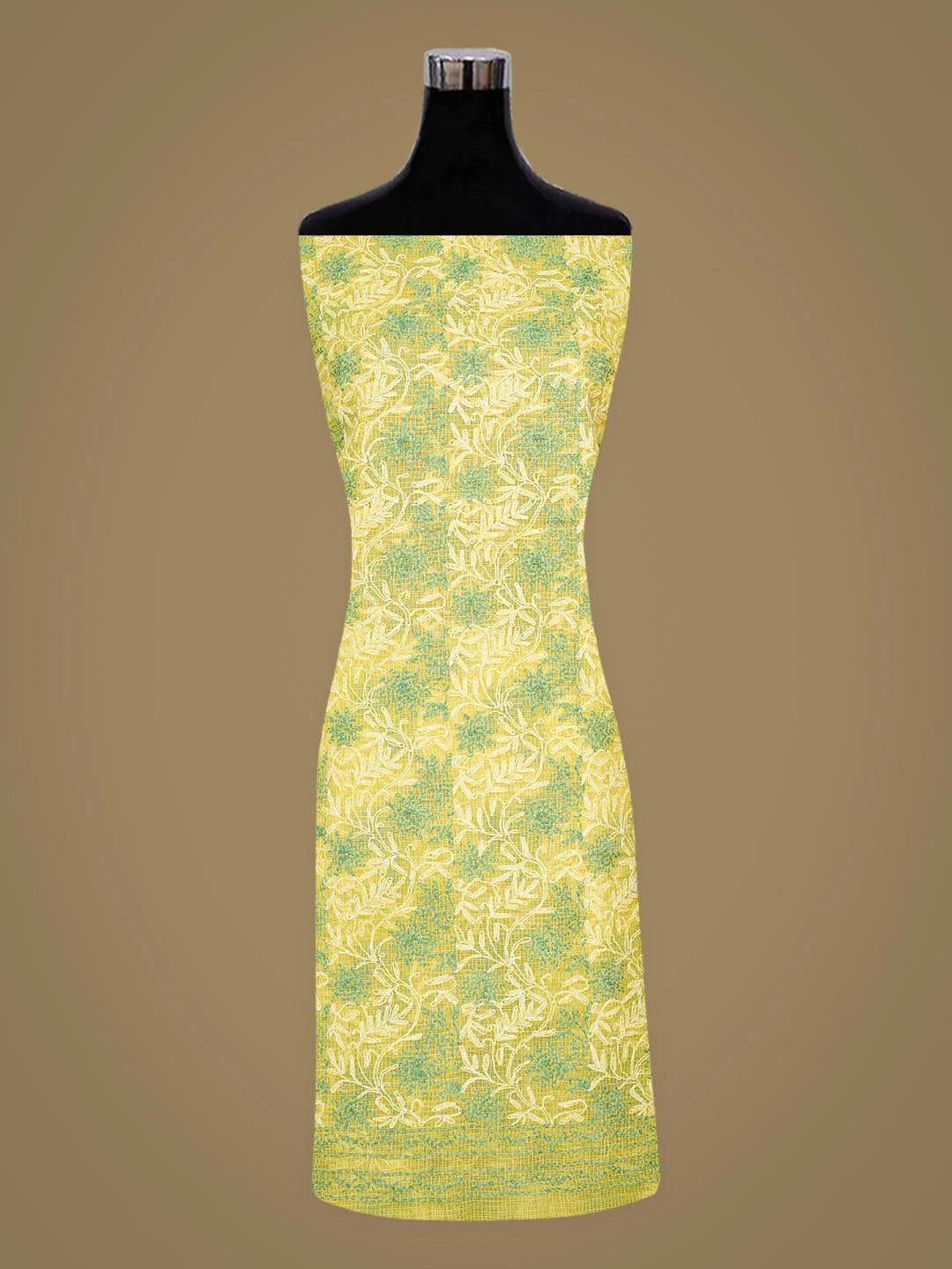 Ada Hand Embroidered Yellow Kota Lucknowi Chikankari Unstitched Kurta Dupatta Set 01A870330
