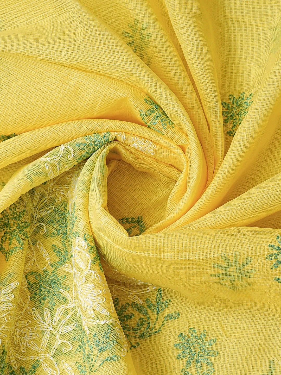 Ada Hand Embroidered Yellow Kota Lucknowi Chikankari Unstitched Kurta Dupatta Set 01A870330