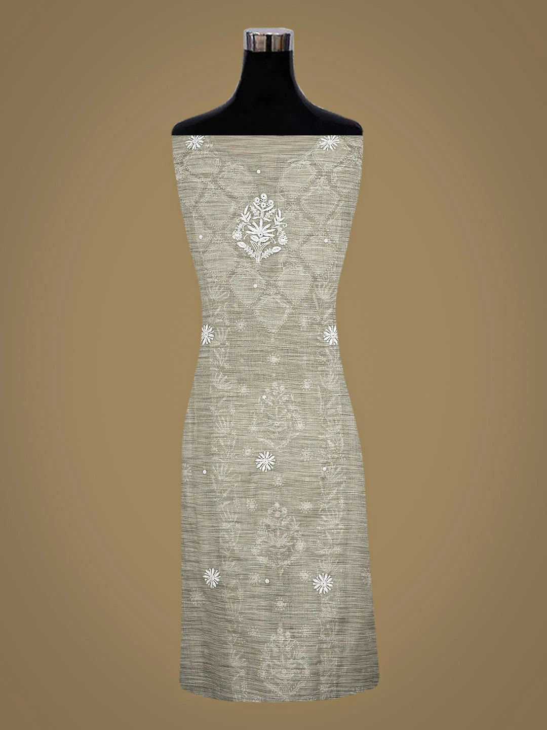 Ada Hand Embroidered Grey Tissue Lucknowi Chikankari Semi-Stitched Kurta Dupatta Set With Cutdana Work 01A937467