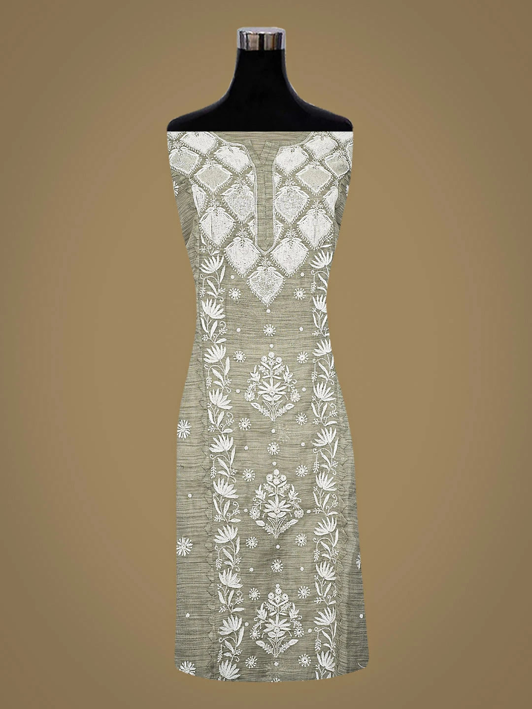 Ada Hand Embroidered Grey Tissue Lucknowi Chikankari Semi-Stitched Kurta Dupatta Set With Cutdana Work 01A937467