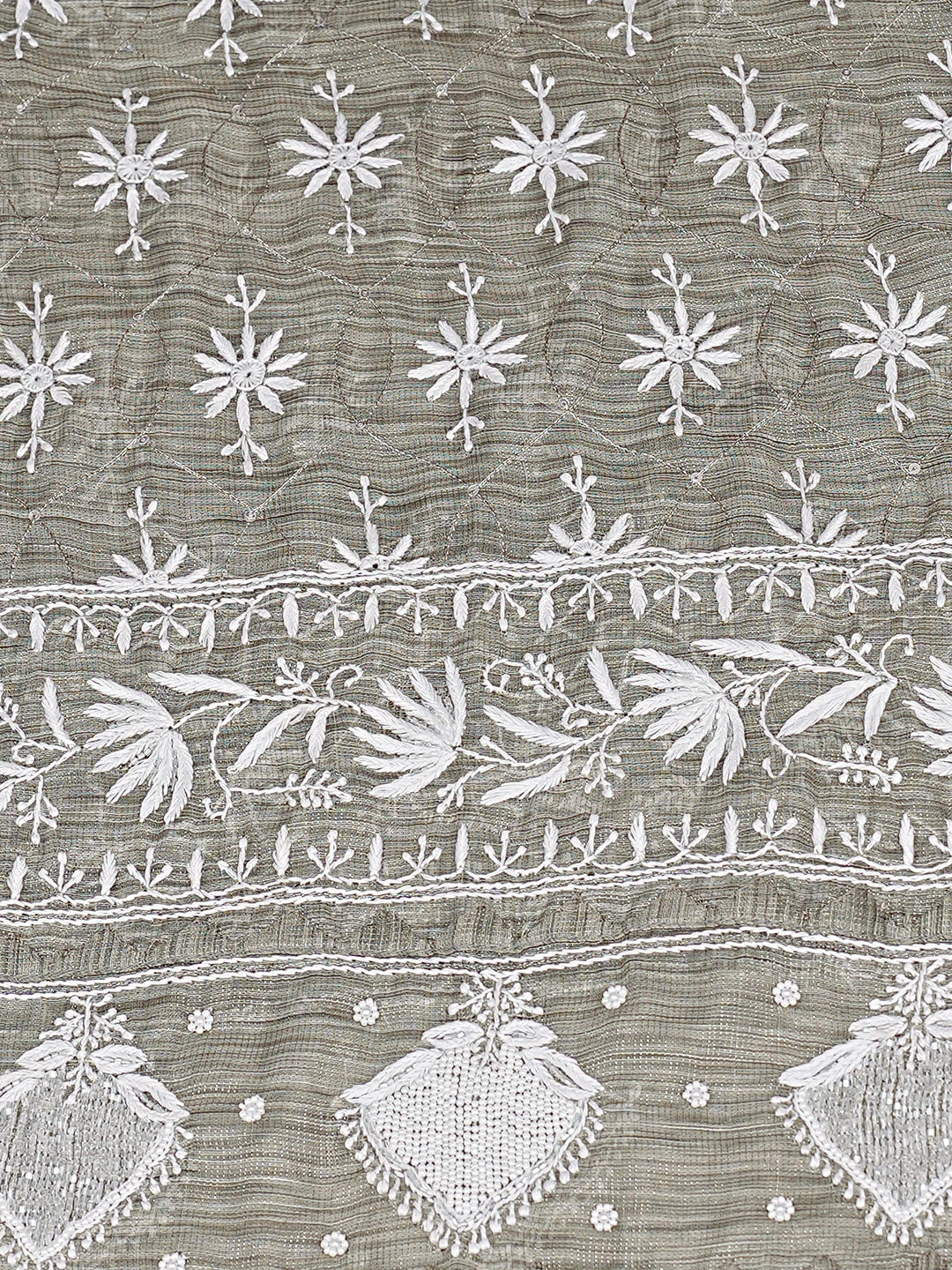 Ada Hand Embroidered Grey Tissue Lucknowi Chikankari Semi-Stitched Kurta Dupatta Set With Cutdana Work 01A937467