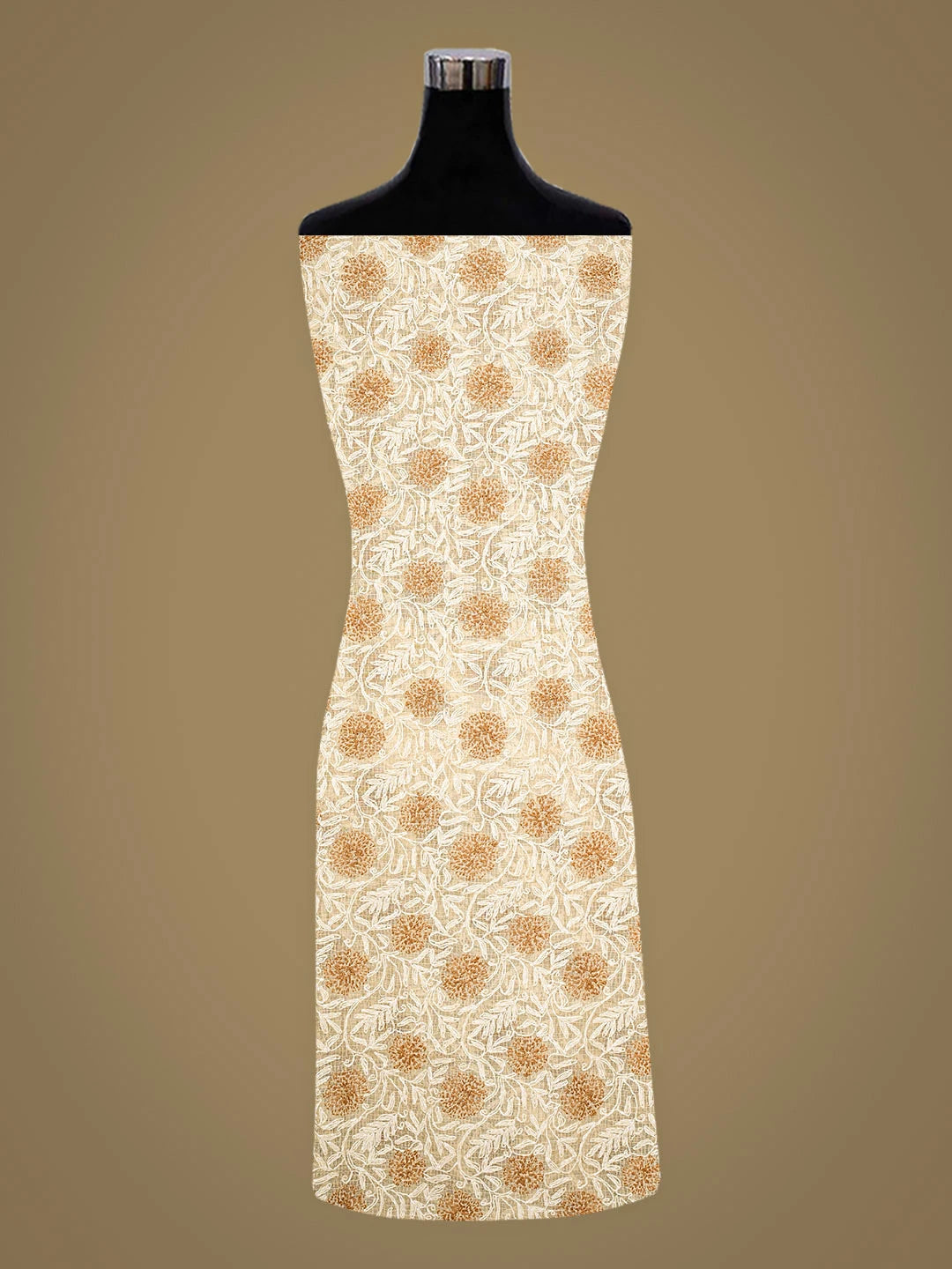 Ada Hand Embroidered Fawn Kota Lucknowi Chikankari Unstitched Kurta Dupatta Set 01A870345