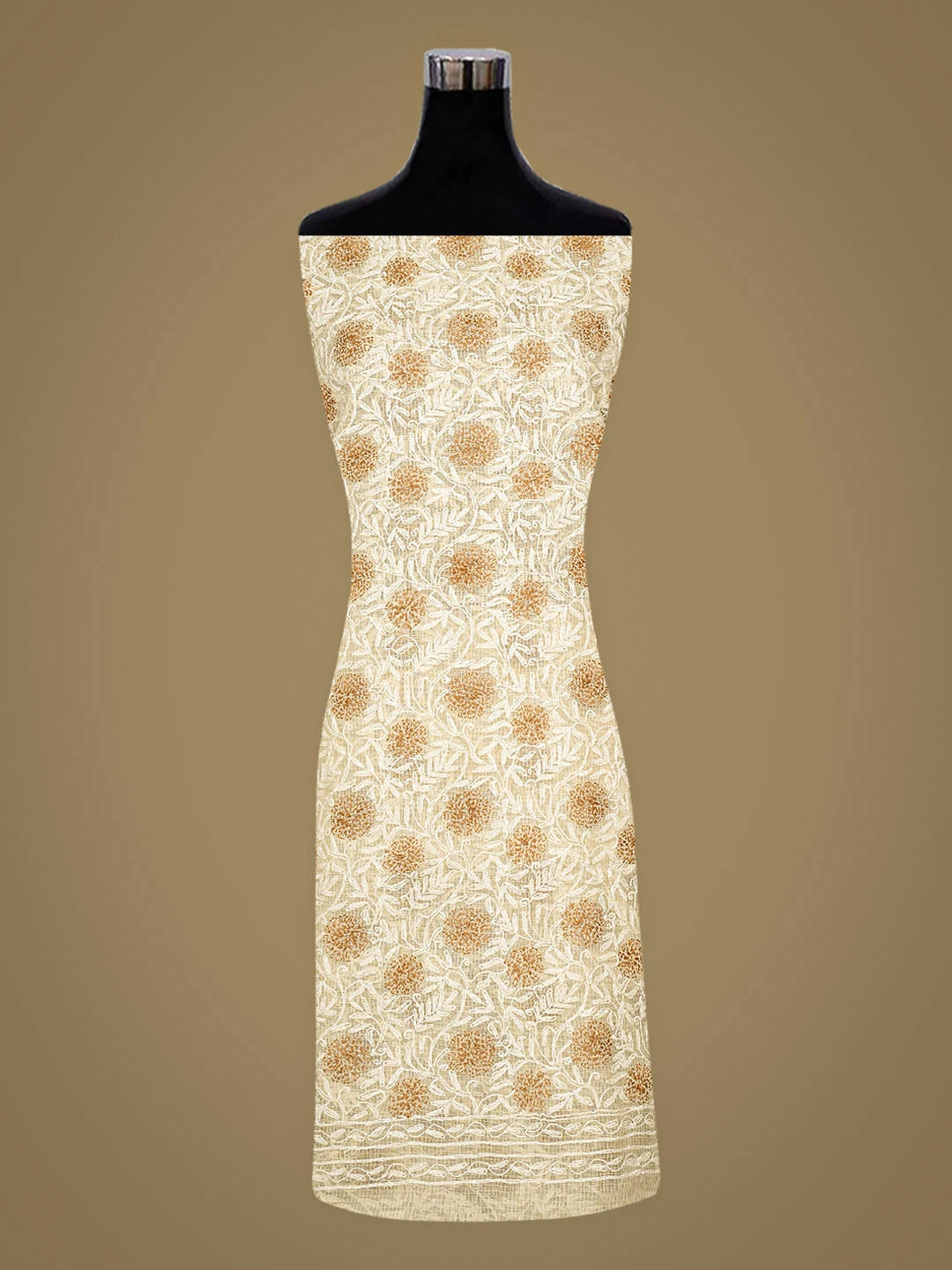 Ada Hand Embroidered Fawn Kota Lucknowi Chikankari Unstitched Kurta Dupatta Set 01A870345