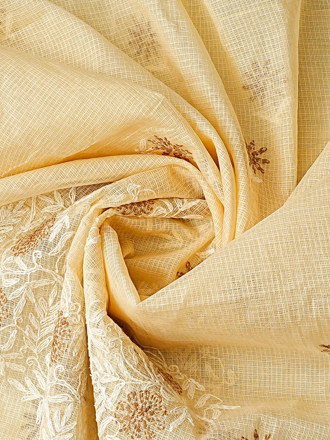 Ada Hand Embroidered Fawn Kota Lucknowi Chikankari Unstitched Kurta Dupatta Set 01A870345