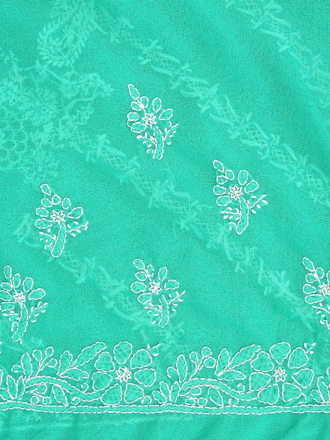 Ada Hand Embroidered Mint Leaf Green Georgette Lucknowi Chikankari Saree and Blouse 01A687050