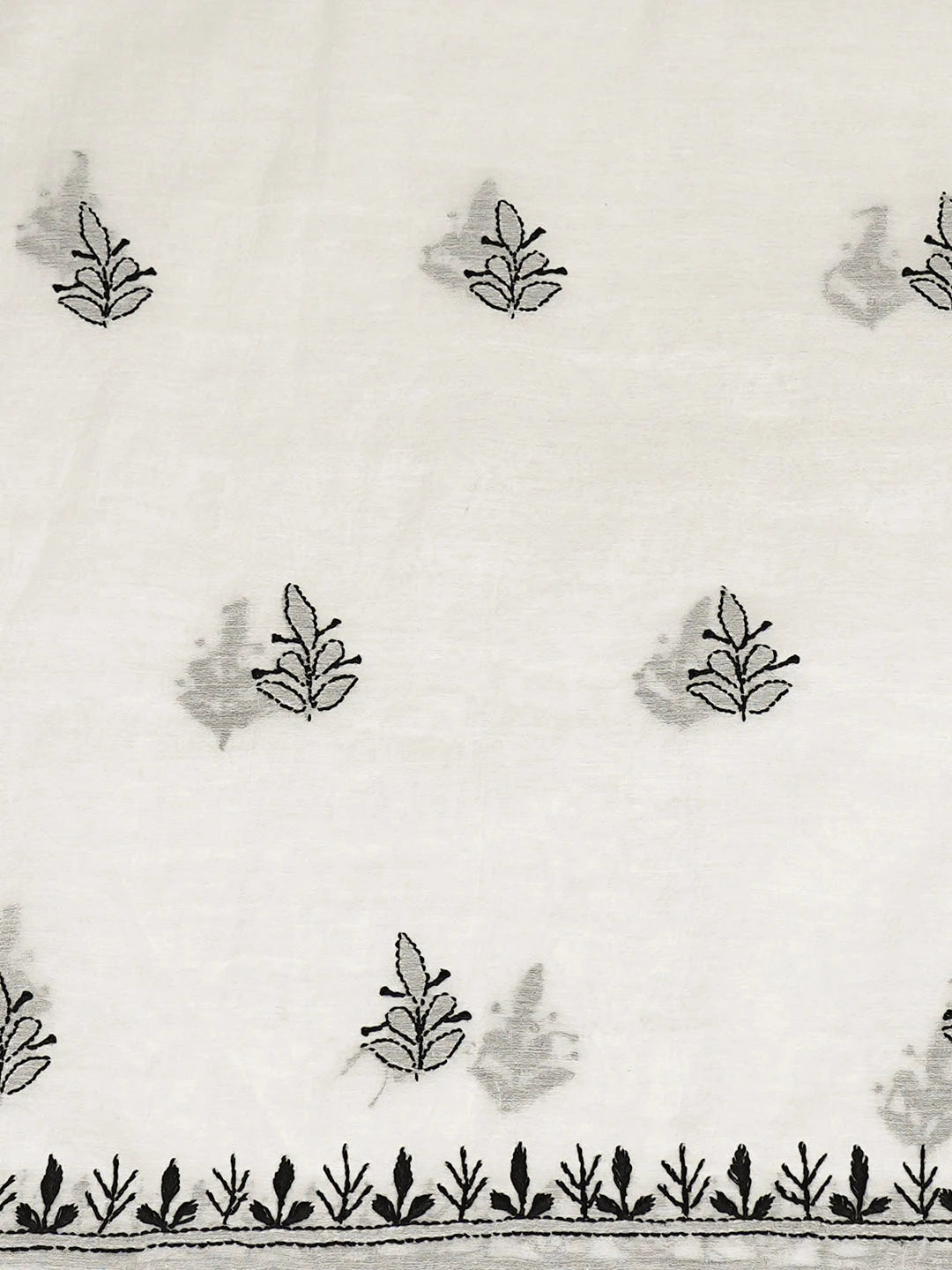 Ada Hand Embroidered White Chanderi Lucknowi Chikankari Unstitched Kurta Dupatta Set 01A936386