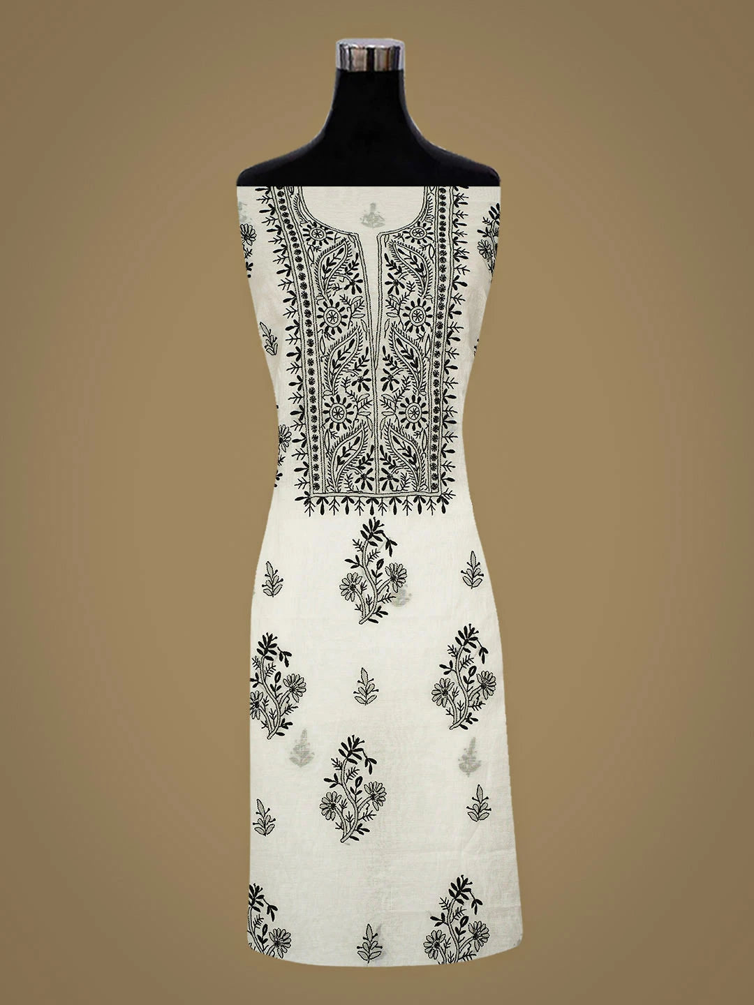 Ada Hand Embroidered White Chanderi Lucknowi Chikankari Unstitched Kurta Dupatta Set 01A936386