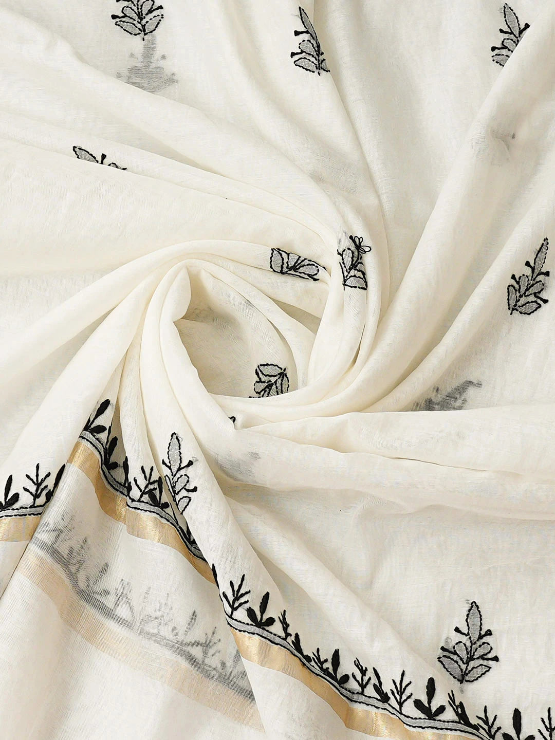 Ada Hand Embroidered White Chanderi Lucknowi Chikankari Unstitched Kurta Dupatta Set 01A936386
