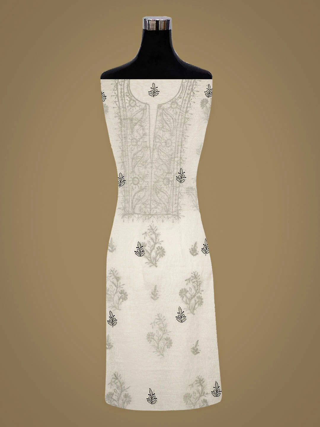 Ada Hand Embroidered White Chanderi Lucknowi Chikankari Unstitched Kurta Dupatta Set 01A936386