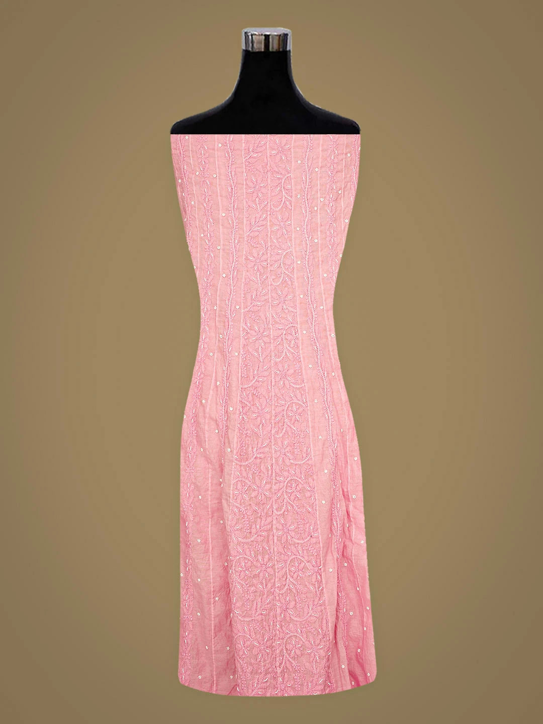 Ada Hand Embroidered Pink Chanderi Lucknowi Chikankari Semi-Stitched Anarkali Kurta Dupatta Set With Pearl Work 01A890294