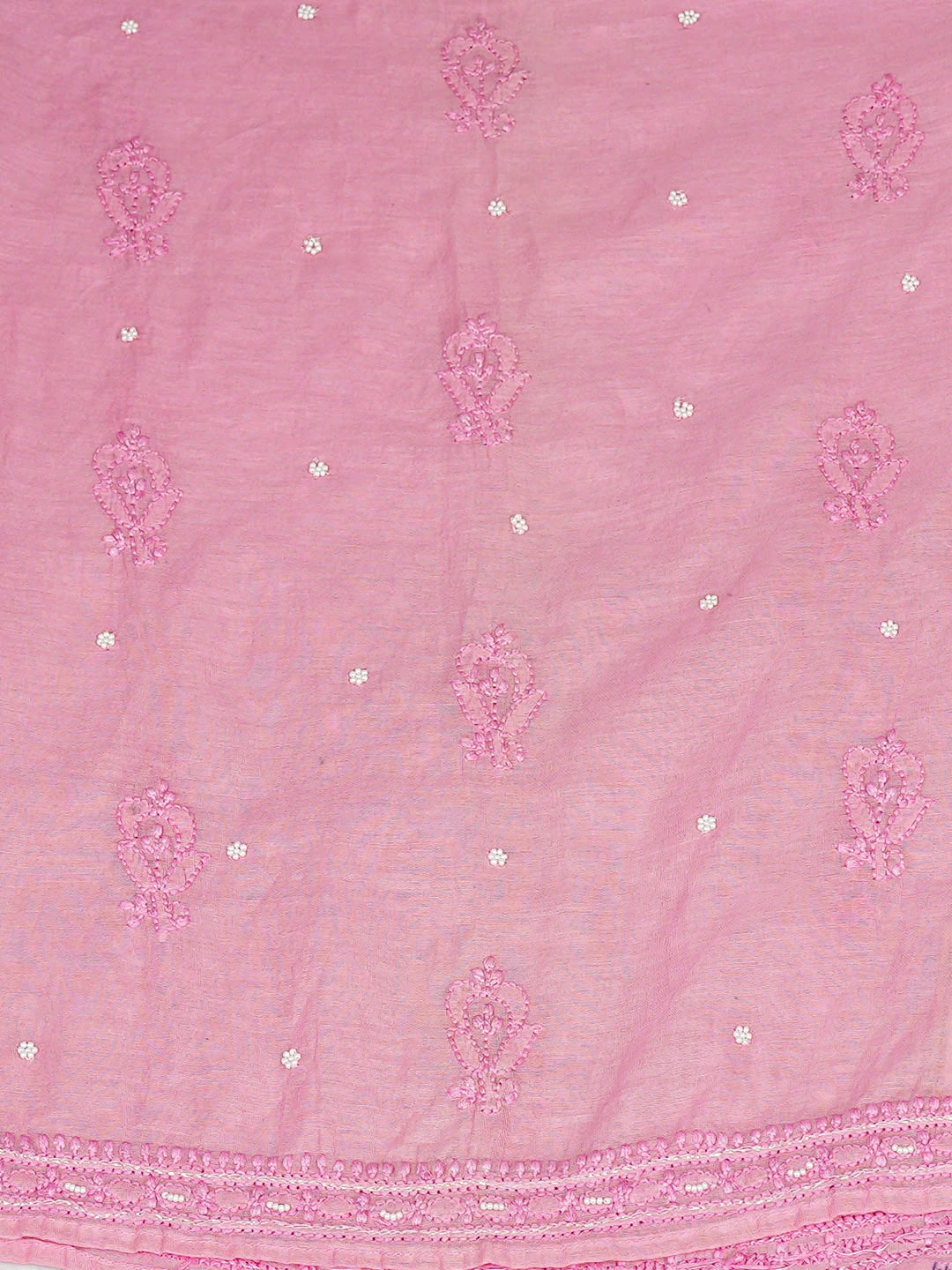 Ada Hand Embroidered Pink Chanderi Lucknowi Chikankari Semi-Stitched Anarkali Kurta Dupatta Set With Pearl Work 01A890294
