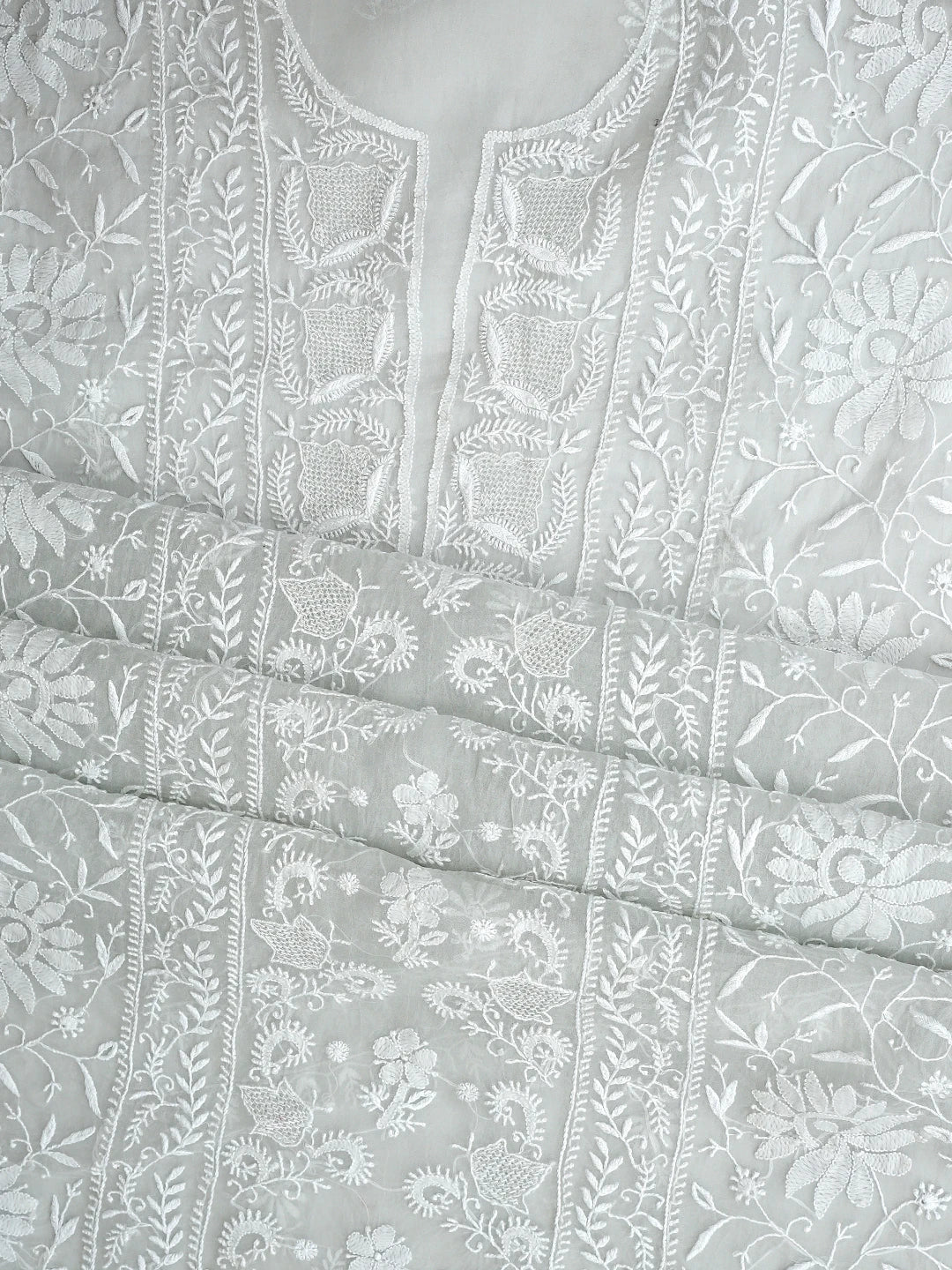Ada Hand Embroidered Light Grey Organza Lucknowi Chikankari Unstitched Kurta Dupatta Set 01A936285