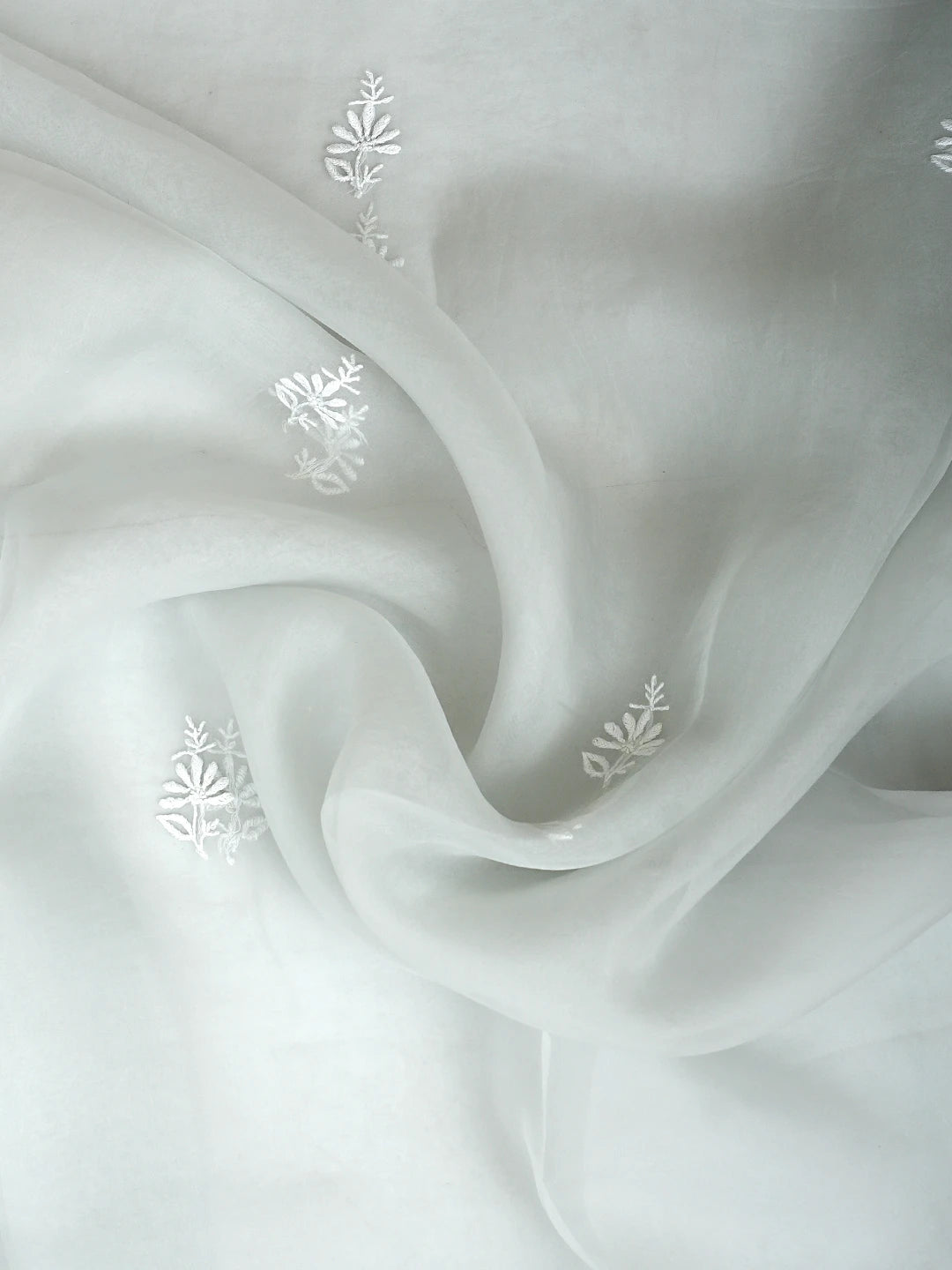 Ada Hand Embroidered Light Grey Organza Lucknowi Chikankari Unstitched Kurta Dupatta Set 01A936285