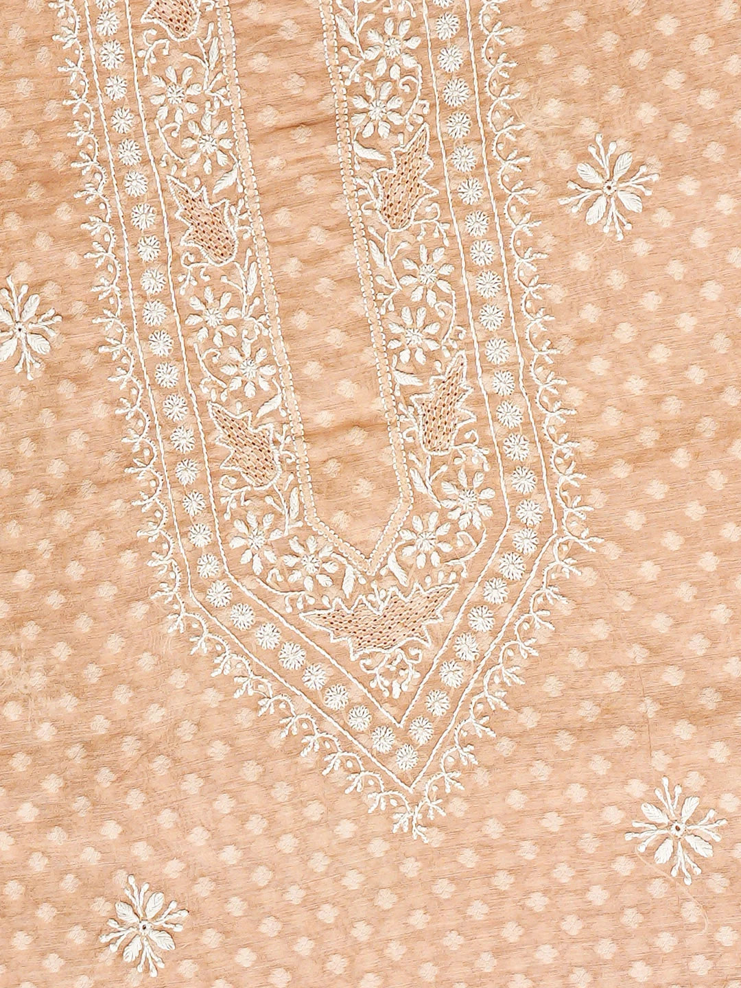 Ada Hand Embroidered Peach Chanderi Lucknowi Chikankari Unstitched Men's Kurta 01A879130