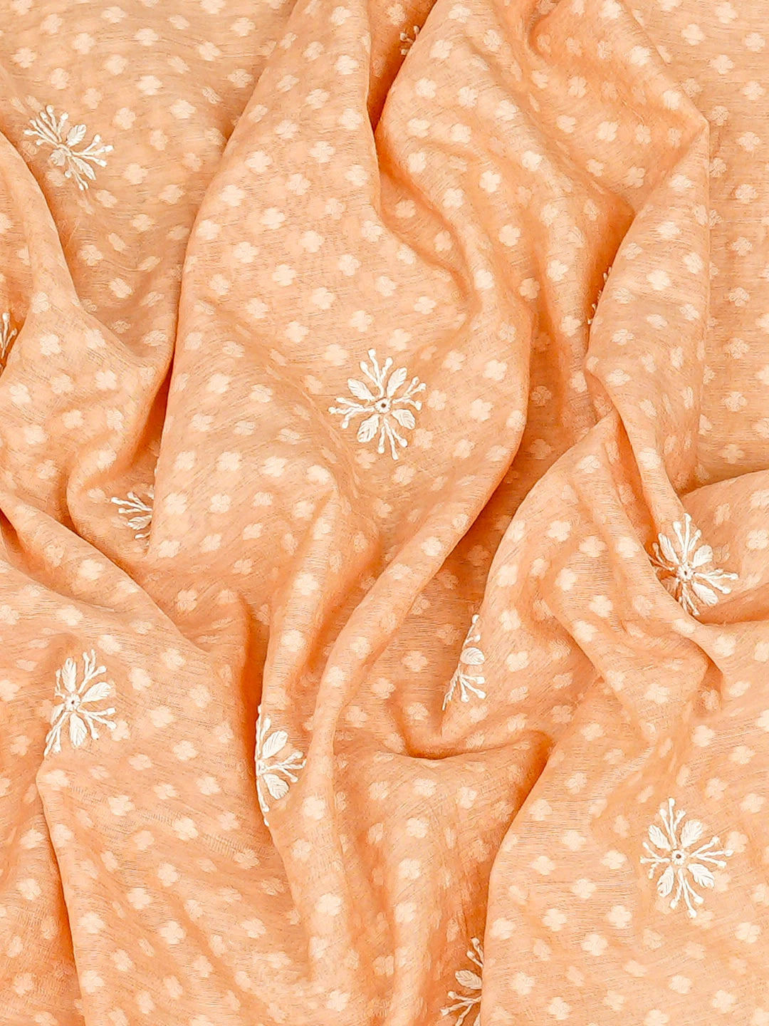 Ada Hand Embroidered Peach Chanderi Lucknowi Chikankari Unstitched Men's Kurta 01A879130