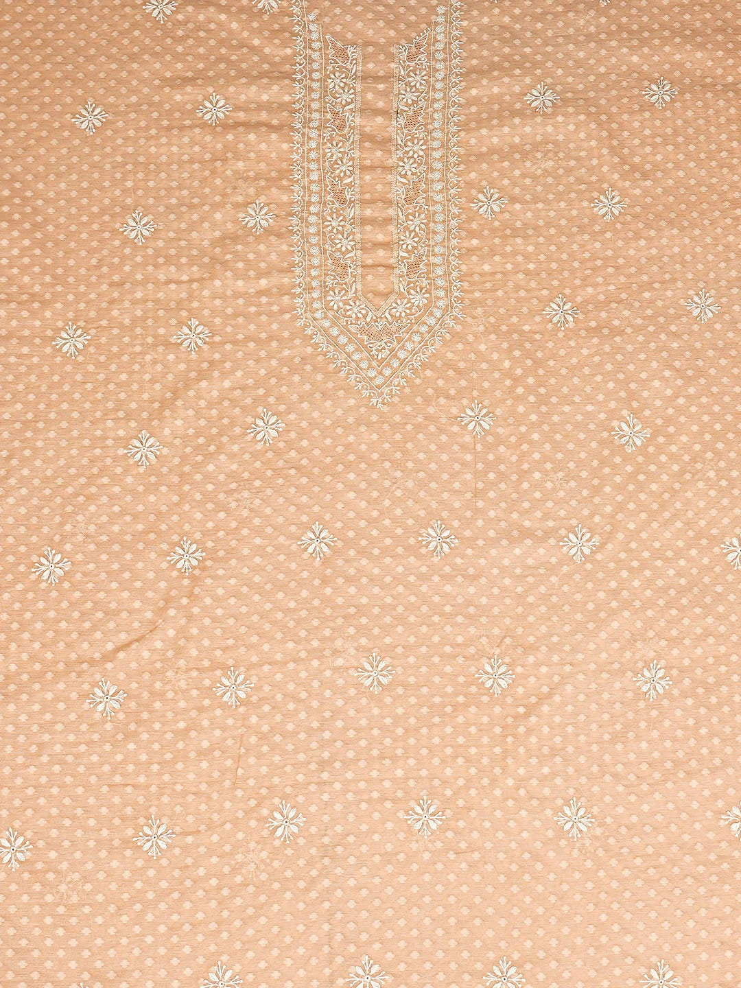 Ada Hand Embroidered Peach Chanderi Lucknowi Chikankari Unstitched Men's Kurta 01A879130