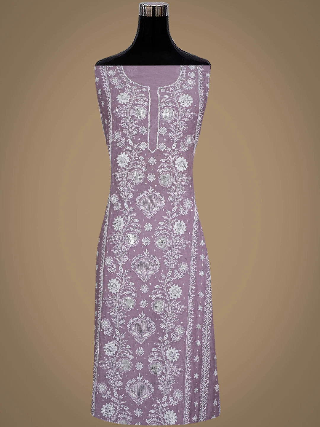 Ada Hand Embroidered Lavender Chanderi Lucknowi Chikankari Semi Stitched Kurta Dupatta Set With Pearl Work 01A935036