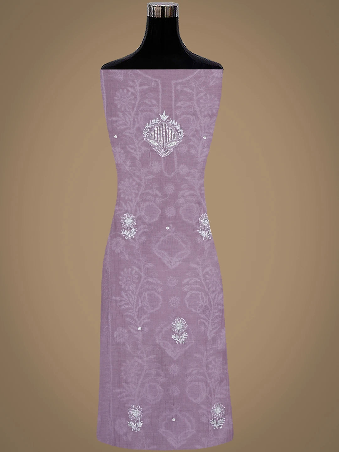 Ada Hand Embroidered Lavender Chanderi Lucknowi Chikankari Semi Stitched Kurta Dupatta Set With Pearl Work 01A935036