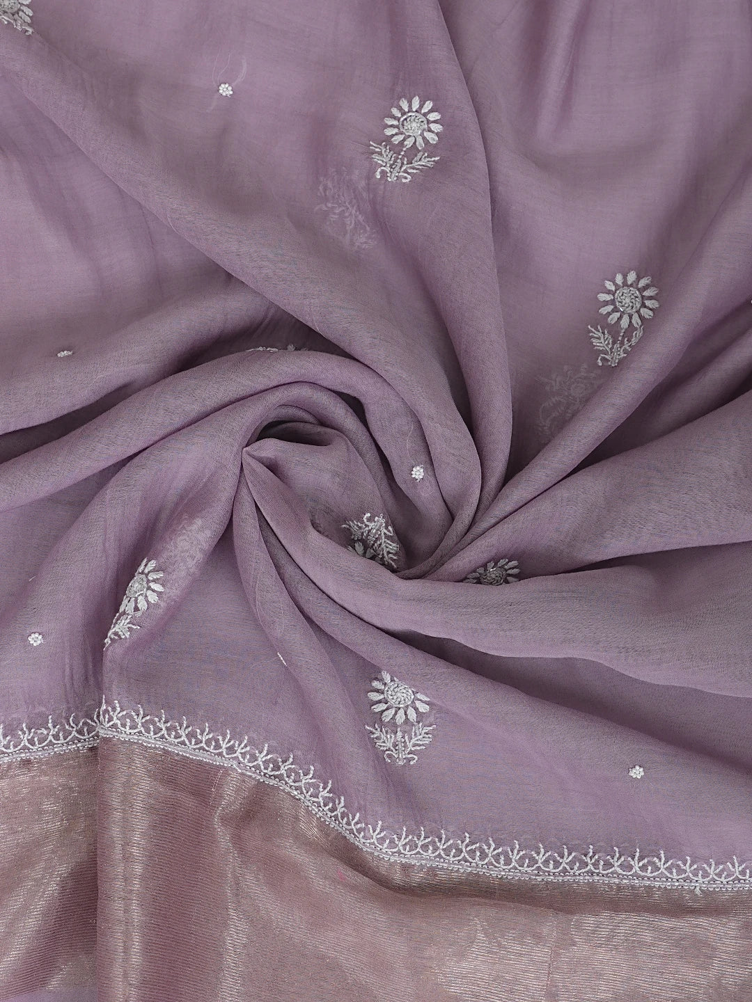 Ada Hand Embroidered Lavender Chanderi Lucknowi Chikankari Semi Stitched Kurta Dupatta Set With Pearl Work 01A935036