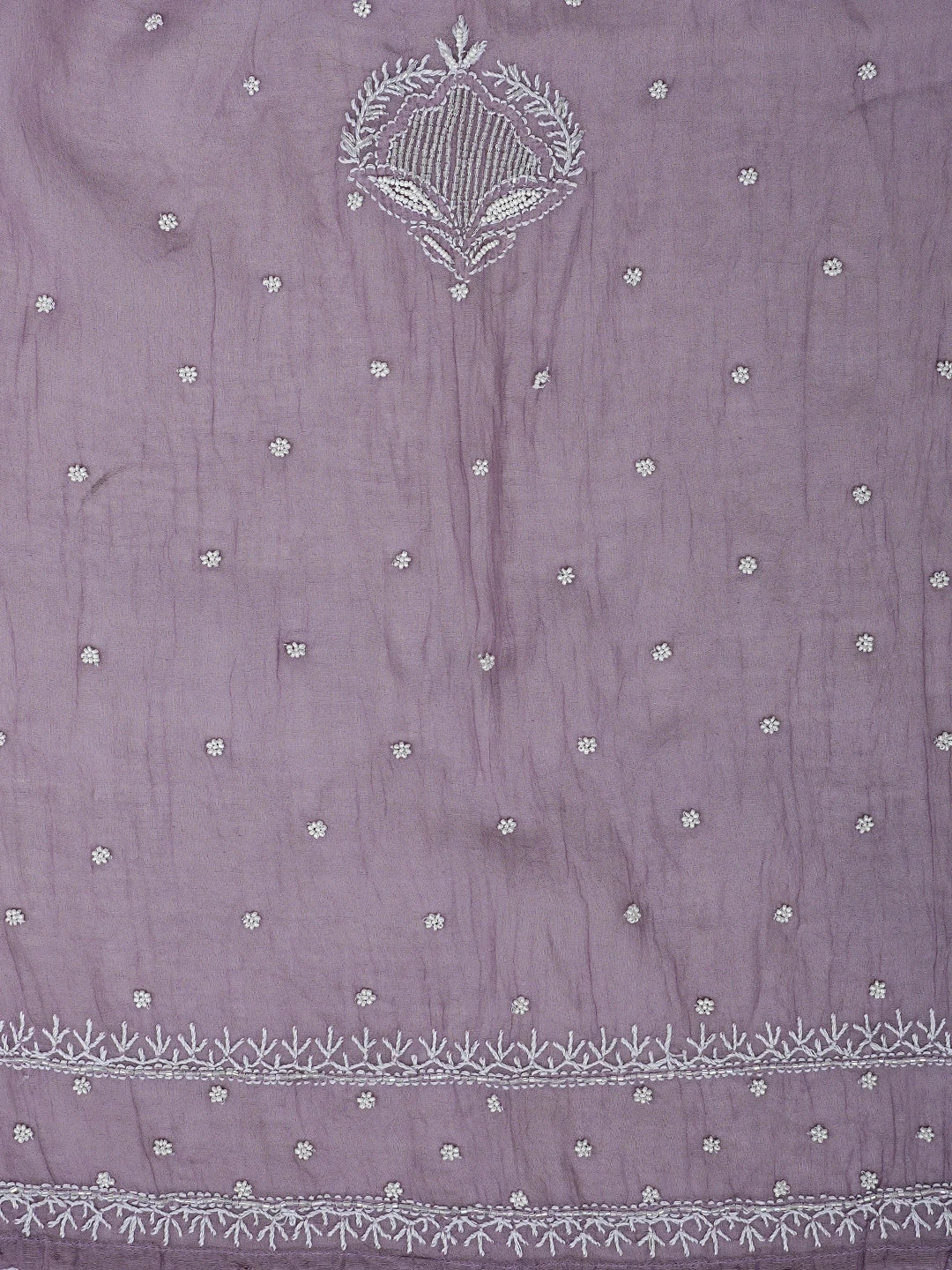 Ada Hand Embroidered Lavender Chanderi Lucknowi Chikankari Semi Stitched Kurta Dupatta Set With Pearl Work 01A935036